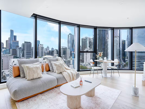 panoramic city views from the floor-to-ceiling windows of Bright 1B West Melbourne apt w free parking #3 Airbnb