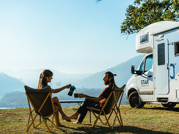 Two people having coffee with a view.