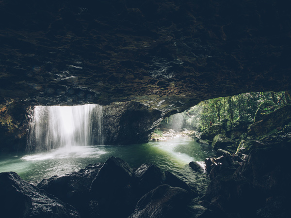 the waterfall and the Natural Bridge rock arch in Springbrook National Park