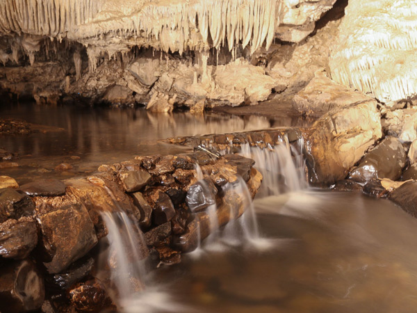 an undeground stream at Mole Creek Caves