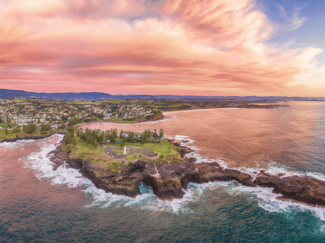 Aerial view overlooking the Kiama Blowhole Point
