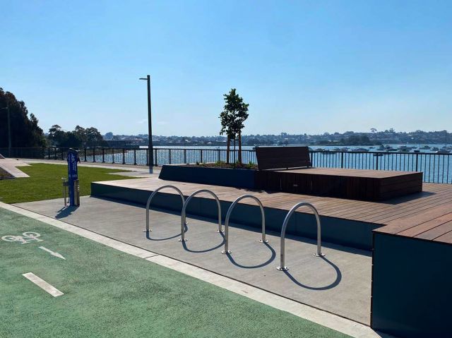 Bike path and view on the Bay Run in the Inner West of Sydney
