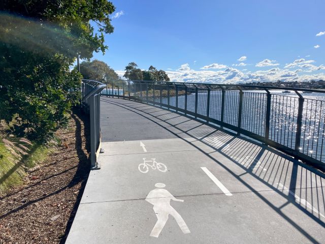 Shared bike and pedestrian path on the Bay Run in the Inner West of Sydney