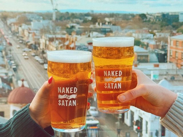 Naked for Satan beer glasses