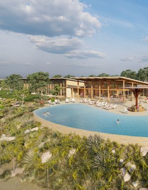 Serengetti resort pool render Taronga Western Plains Zoo