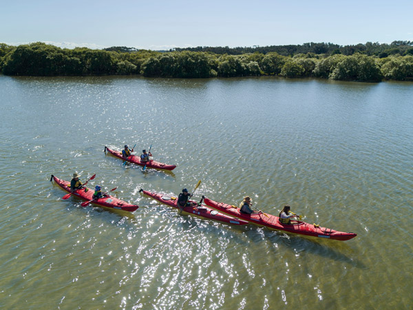 Aerial view of Yamba Kayaks on the Clarence River.