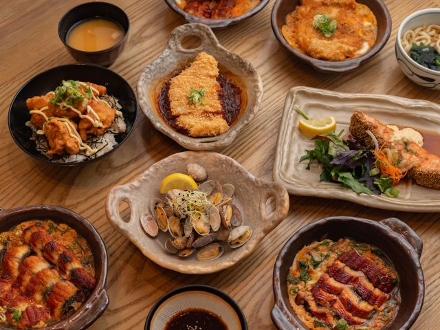 a spread of Japanese dishes at Yayoi