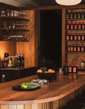 A bar with timber panelling