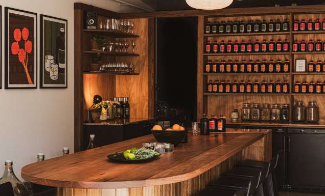 A bar with timber panelling