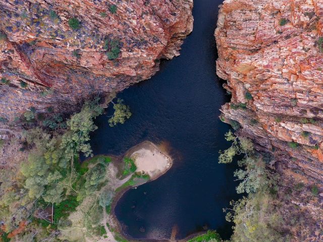 aerial of Ellery Creek Big Hole near alice springs