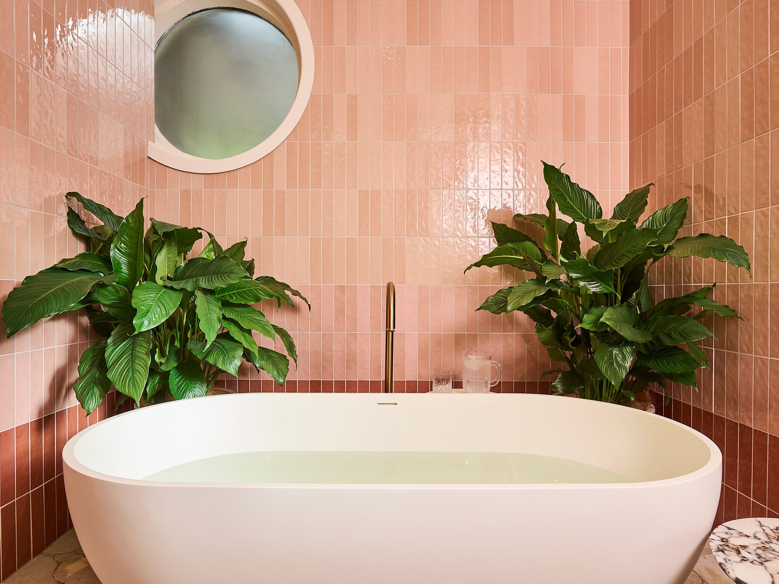 Pink-coloured tiles feature in the new Private Bathing rooms at Hepburn Bathhouse & Spa