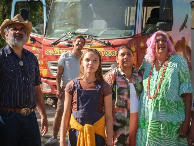 The cast of Kangaroo on set in Alice Springs
