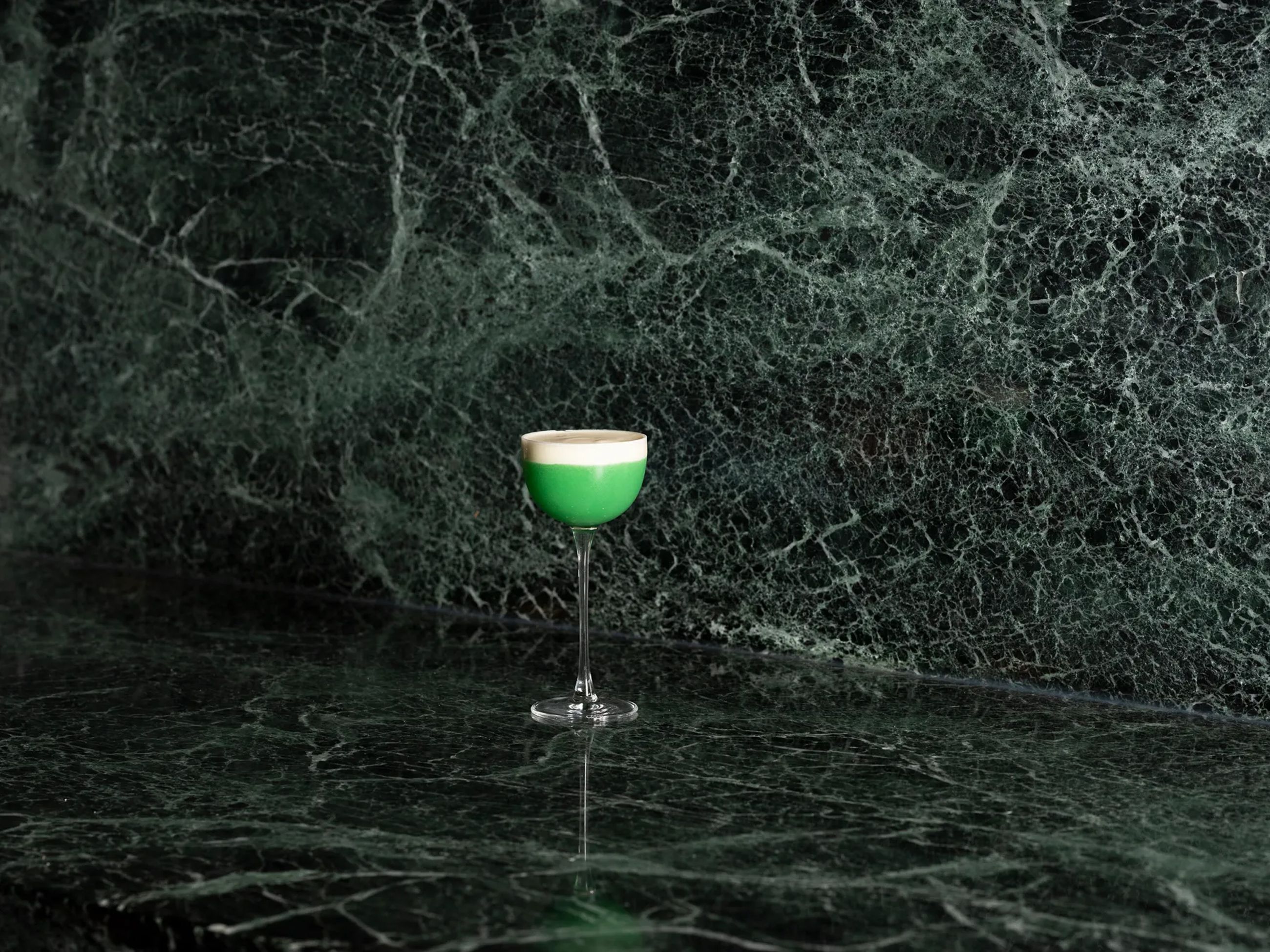 a vibrant green cocktail at Bouvardia, Melbourne CBD