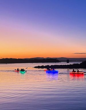 a tour group on the water from Showtime Kayaking Tours