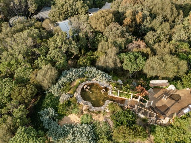 Two people in a hot springs in the Mornington Peninsula
