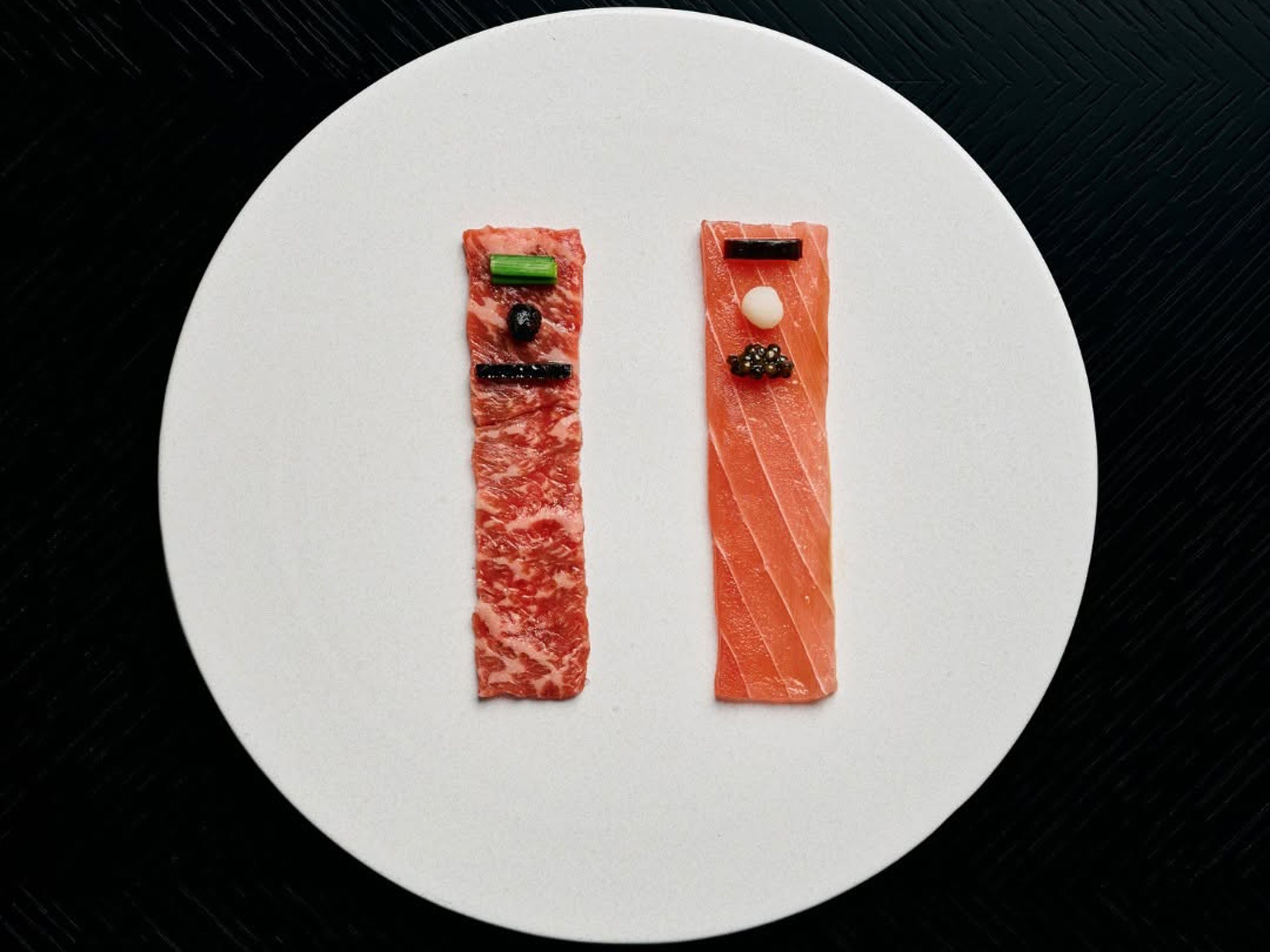Wagyu beef and salmon sashimi at Warabi, Melbourne