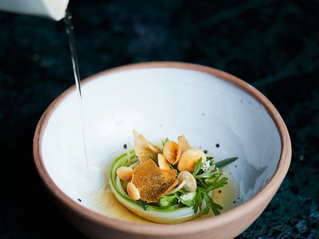 a vegetable and mushroom dish at Restaurant Navi, Melbourne