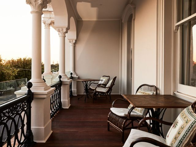 The Royal Queenscliff’s balcony embodies the serene beauty of the Geelong Bellarine Giveaway escape.