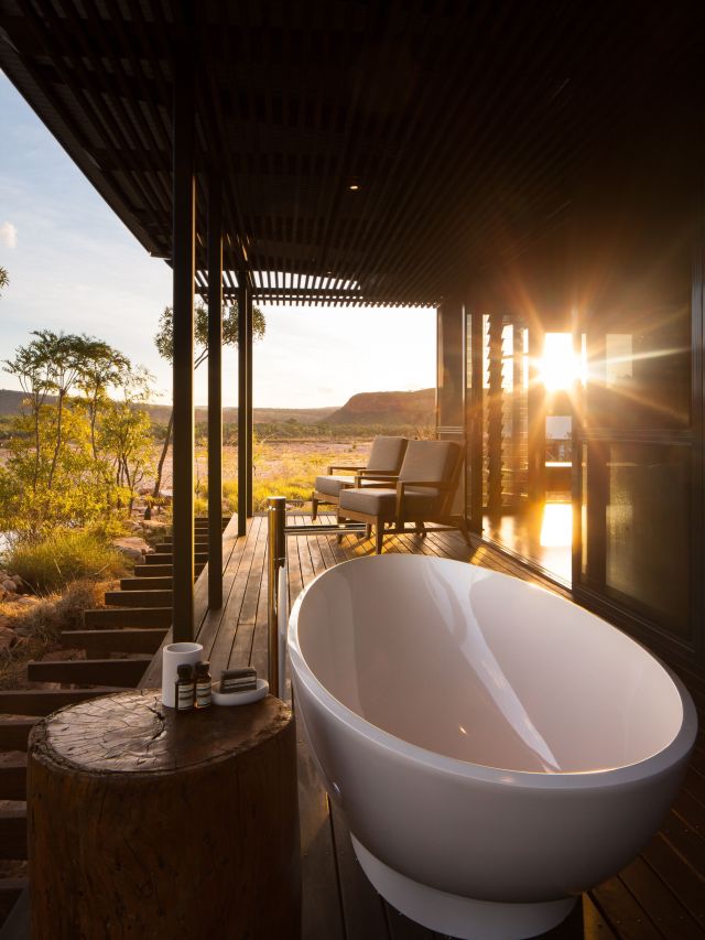a private tub with view of the Chamberlain River, El Questro Homestead