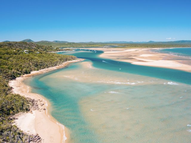 an aerial view of the coastal town of Seventeen Seventy, Gladstone