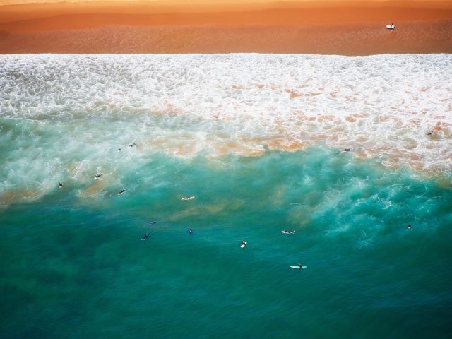aerial of surfers at Wamberal Beach, Central Coast