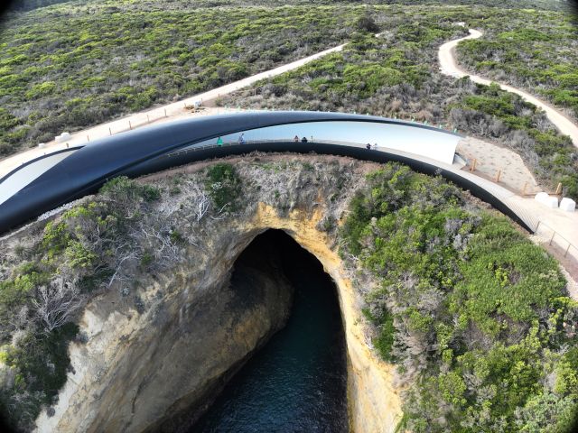 Aerial shot of The Blowhole Lookout – Poombeeyt Koontapool on the Great Ocean Road