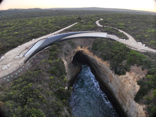 Aerial shot of The Blowhole Lookout – Poombeeyt Koontapool on the Great Ocean Road