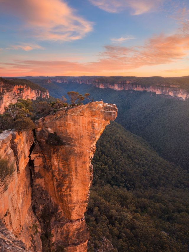 Sunset views of Hanging Rock in the Blue Mountains NSW