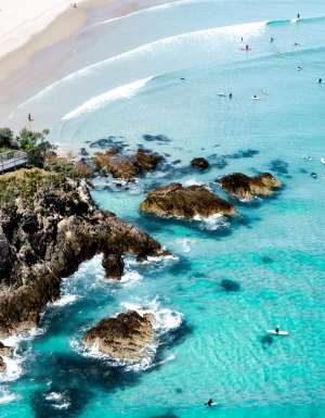 Aerial view of beach in Byron Bay