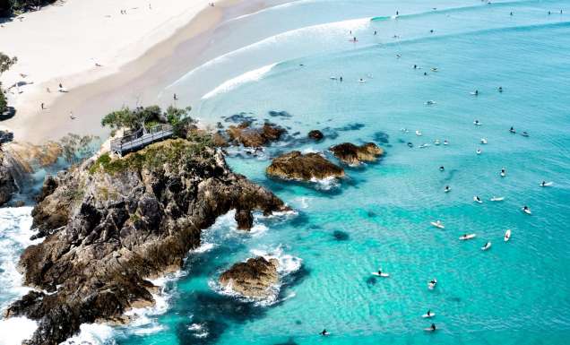 Aerial view of beach in Byron Bay