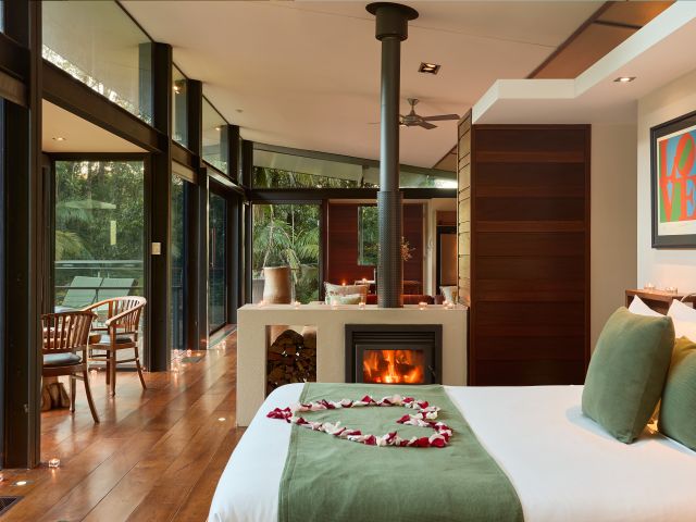 A Luxury Mountain View Lodge Bedroom at Crystal Creek Rainforest Retreat