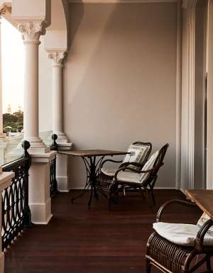 The Royal Queenscliff’s balcony embodies the serene beauty of the Geelong Bellarine Giveaway escape.
