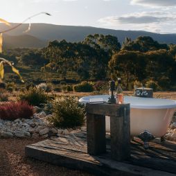 outdoor bathtub at Nook On The Hill, destinations that help you slow down
