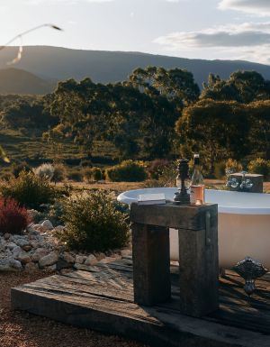 outdoor bathtub at Nook On The Hill, destinations that help you slow down