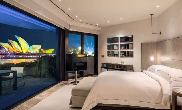 Interior of Park Hyatt Sydney with Opera House views during Vivid