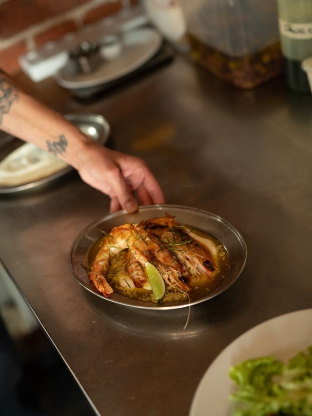 Ballina king prawns with chilli butter, whipped yoghurt and kaffir lime at Stonefruit, Tenterfield
