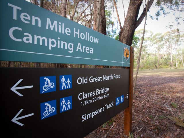 the Ten Mile Hollow Camping Area in the Dubbo Gully Loop Trail in Dharug National Park.