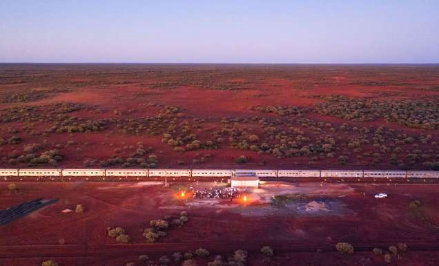 The Ghan dining in the desert in the SA