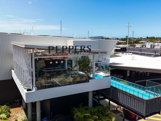 an aerial view of the pool at Peppers Gladstone