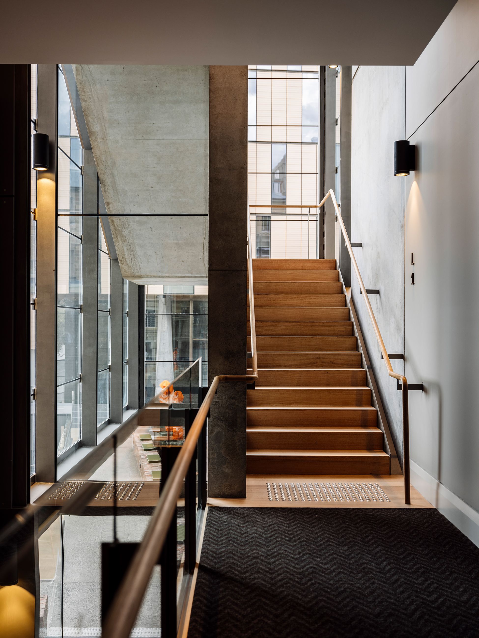 A modern staircase in The Tasman, Hobart