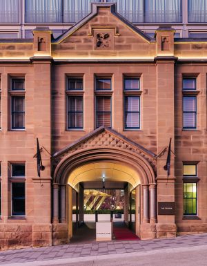 The heritage facade of The Tasman in Hobart