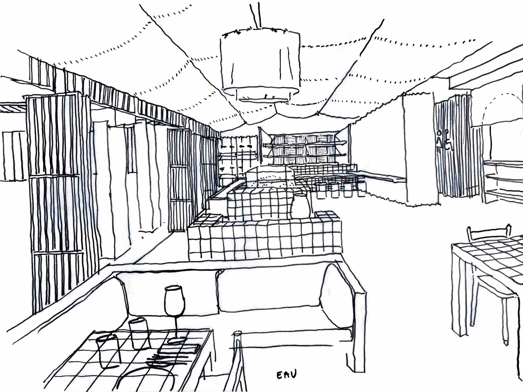 The Belongil Bistro interior illustration in Byron Bay