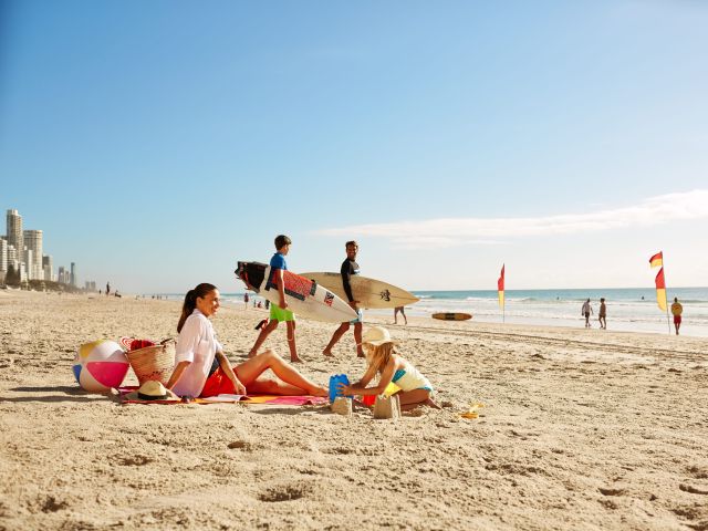 Family on beach in Gold Coast