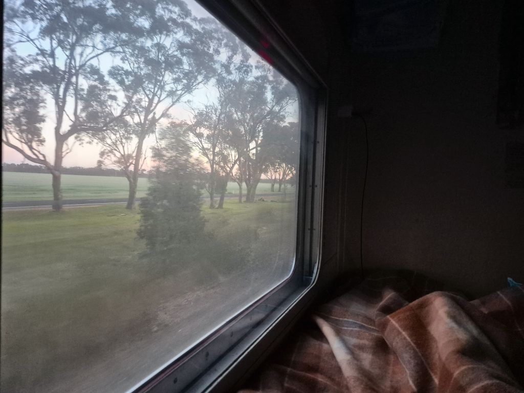 Window view from bed of Single Premium Cabin onboard the Grainlander