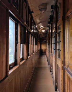 Interior of the Grainlander, a vintage heritage train in Victoria