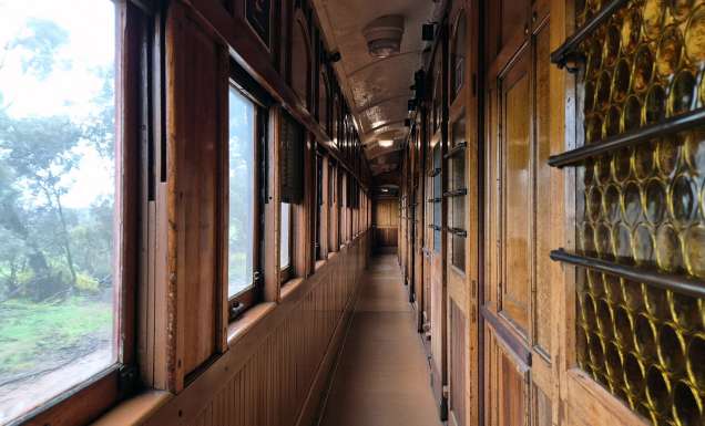 Interior of the Grainlander, a vintage heritage train in Victoria