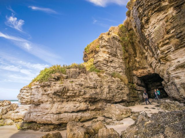 a family exploring Cave Beach, Jervis Bay