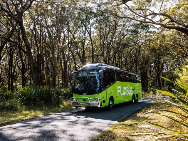 FlixBus driving on the road in Australia