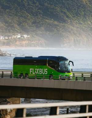 A FlixBus crossing a bridge in Australia
