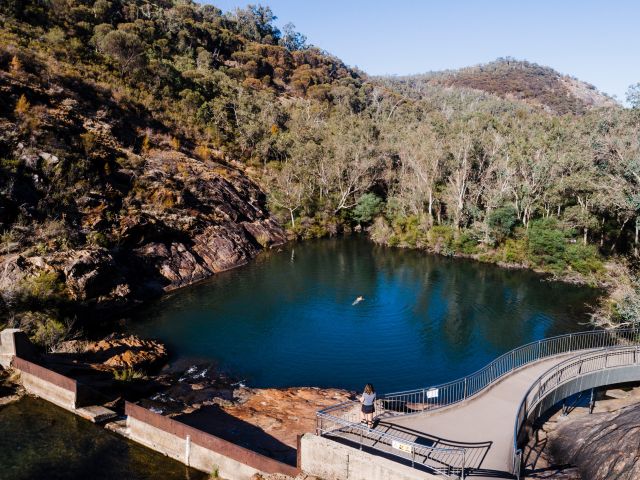 swimming in the natural pool at Serpentine Falls, Perth